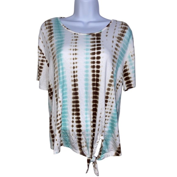 Est. 1946 Woman's‎ Tie-Front T-Shirt Tie Dye Print Short Sleeve Top Size Large - Picture 1 of 7